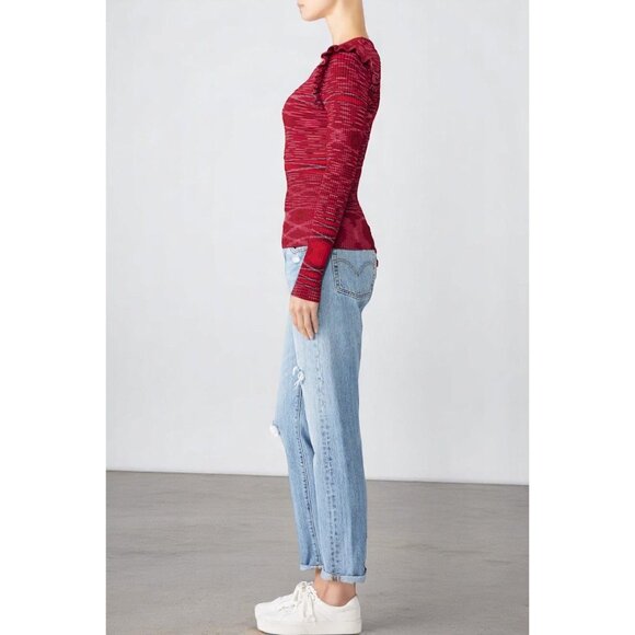 Cinq À Sept Salma Pullover Medium Red Long Sleeve Knit Sweater Shoulder Frills - Picture 4 of 8